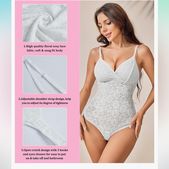 NWOT BRABIC White Lace Bodysuit for Women Tummy Control Shapewear. Size Small - Picture 1 of 6
